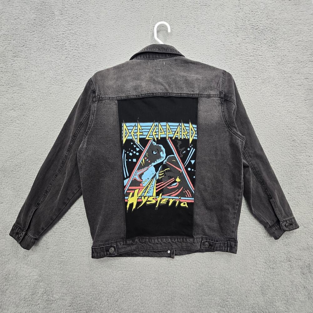 Def Leppard Jean Jacket Medium Faded Black Junkfood Jean Patch Long Sleeve